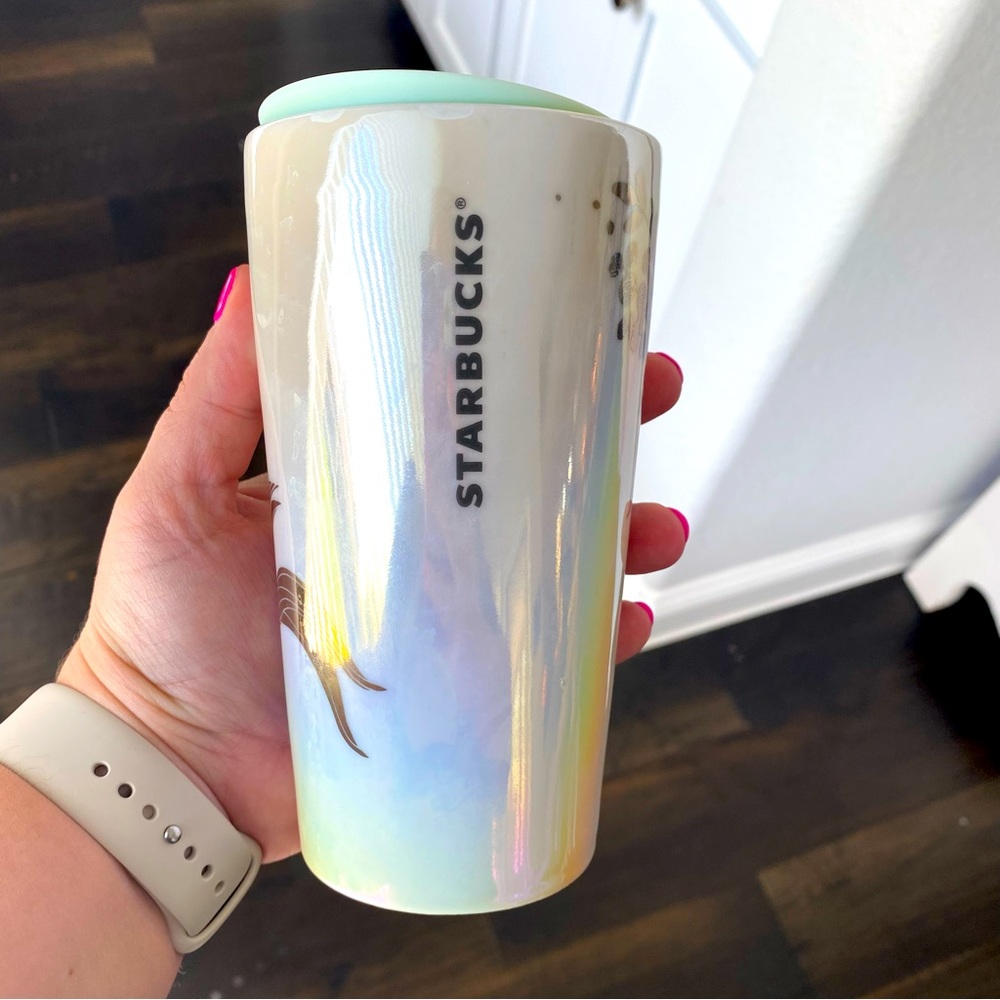 Starbucks White Pearl Iridescent Mermaid Travel Mug